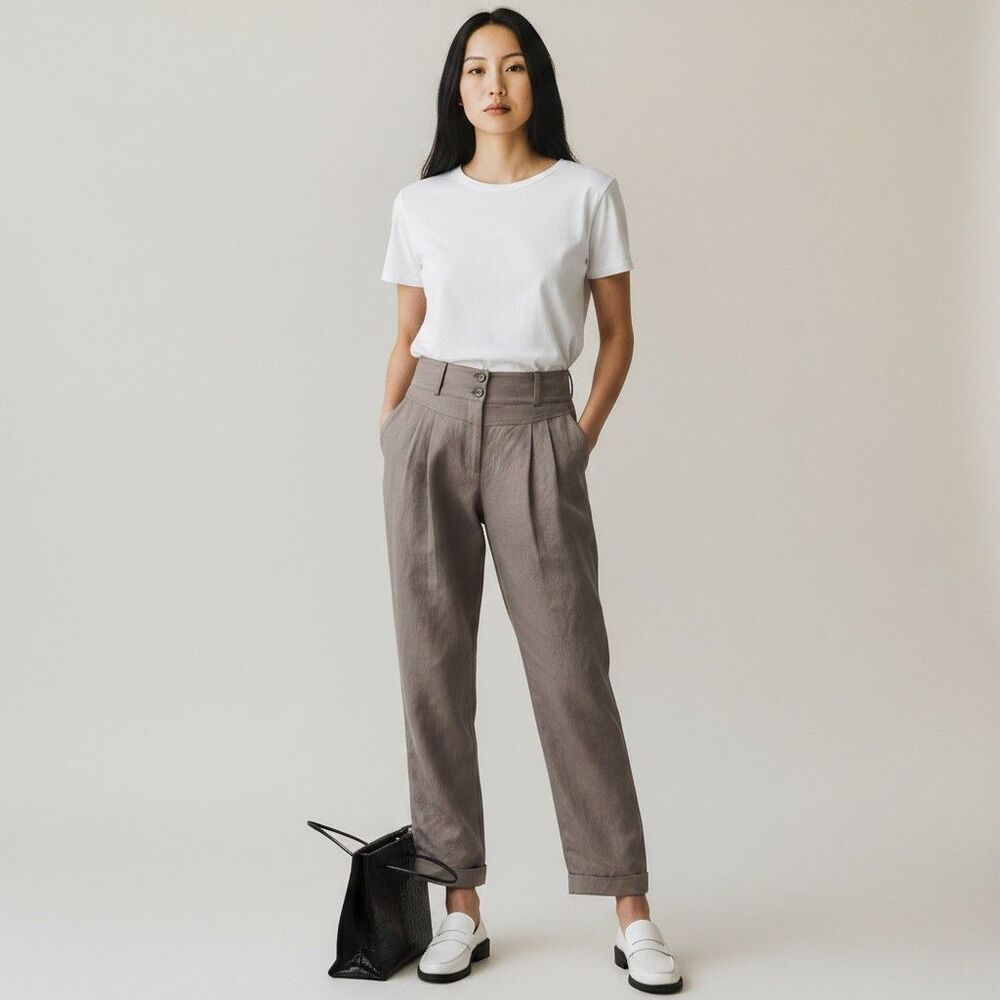 Mara Hoffman Liv Pleated Pants Sz 2 Gray Tencel Linen Blend NWT Office Minimal